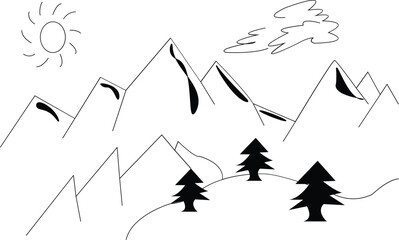 Fototapeta premium Serene Mountain Peaks – Hand-Drawn Landscape Art