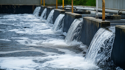 Water treatment facility with cascading water flow.