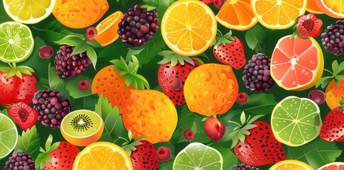 Naklejka premium Fresh Fruits Abundance. Colorful and Vibrant Fruit Display at a Market