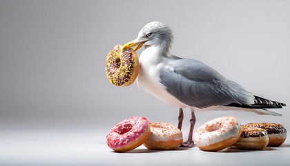 seagull enjoying a donut treat