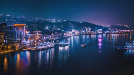 Nighttime Cityscape with River Reflections