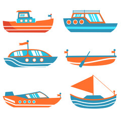 collection of flat illustration sea vessels.vector cartoon fishing boat,fish finder,sea transport.isolated on white background