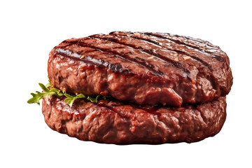 Front view Grilled Hamburger Meat PNG Grilled beef patty isolated on white and transparent background - Juicy Ground beef BBQ Restaurant Menu Banner Advertising Concept