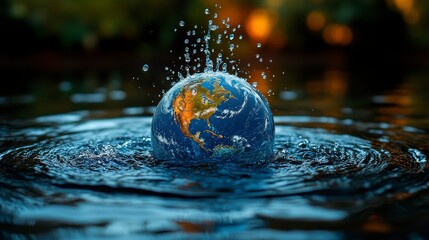 Earth in the shape of a drop of water. Concept of resource protection and ecology. World Water Day.