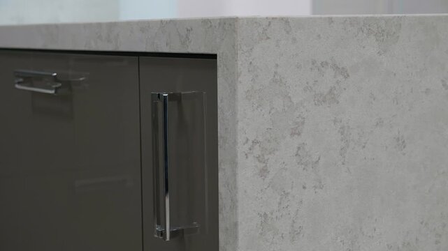 Trendy gray quartz stone with luxury background texture. Kitchen countertops with modern interior design and counters. Nobody
