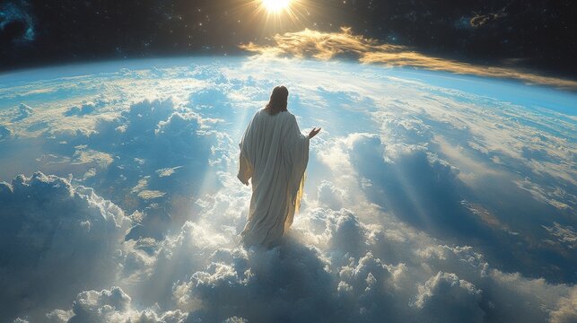 Jesus watching over the earth from space
