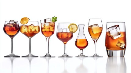 Set of glasses for drinks stock photo on white background