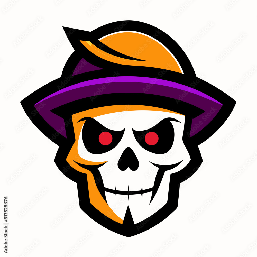 Poster Colorful Skull Head Mascot Logo with Hat: Modern & Vintage Designs