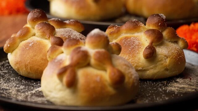 Homemade pan de muerto for the religious holiday of the day of the dead