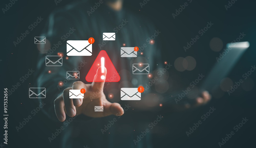 Poster new email notification and internet communication concept, email inbox alert and spam virus with war