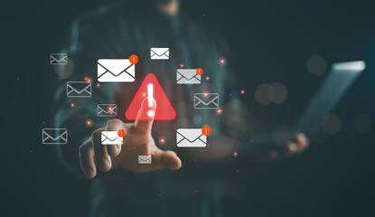New email notification and internet communication concept, Email inbox alert and spam virus with...