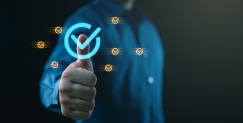 businessman working with sign of the top service Quality assurance, Guarantee, Standards, ISO...