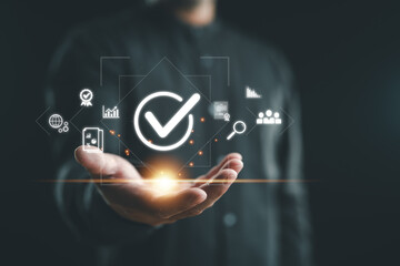 ISO standards, quality control, assurance and warranty business technology concept. Modern business...