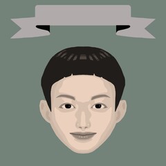 微笑む男の子とフレームのカラーイラスト1（レトロ調）