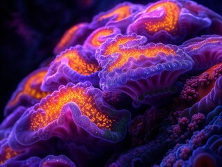 Vibrant Glowing Coral Underwater Scene in Deep Sea with Neon Colors