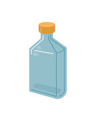 Clear glass bottle of water with orange plastic cap. Liquids storage. Vector illustration