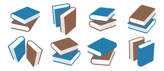 A set of books stacks of two books top of each other in various positions. Education, wisdom, information. Vector illustration