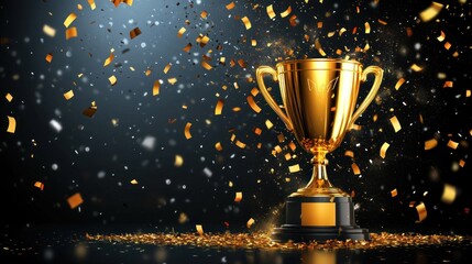 Golden Trophy with Confetti