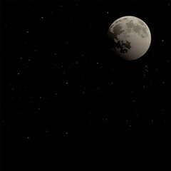 Moon with stars and night sky square background graphic illustration have blank space.