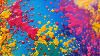Abstract colorful splattered paint background, widescreen 16:9, 300 dpi, with space for text