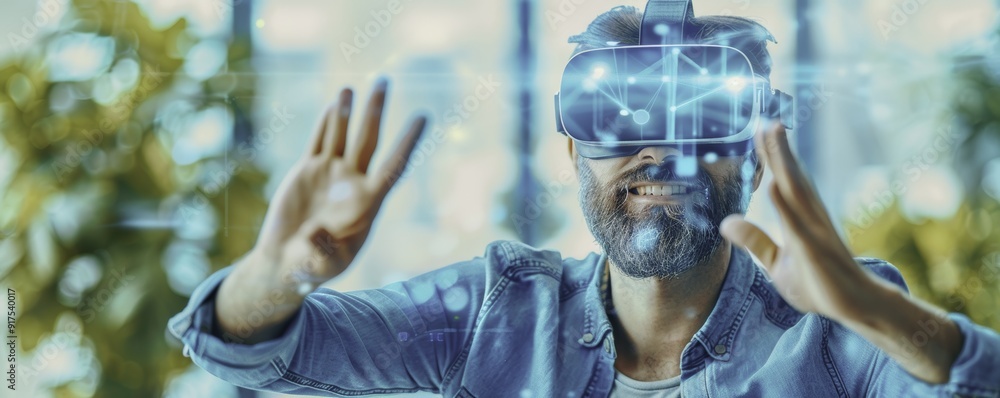 Poster man exploring virtual reality