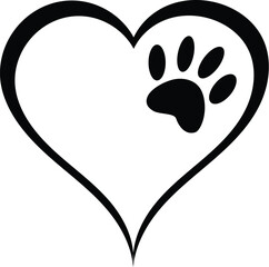 Open heart paw print silhouette - Black heart paw print