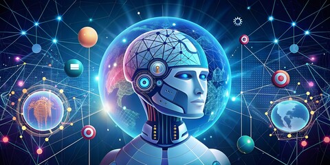 Futuristic AI Robot with Digital Technology Interface