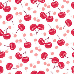 cute red cherry fruit hand drawn seamless pattern vector illustration for decorate invitation greeting birthday party celebration wedding card ,poster, banner , fabric, wallpaper.
