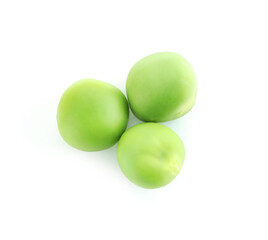 Fresh green peas isolated on white, top view