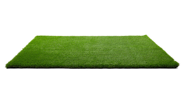 Green artificial grass isolated on white. Garden decor