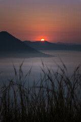 Sea of Mist with Light of the morning above Mountains from viewpoint at Phu Thok, Chiang Khan, Loei, Thailand.