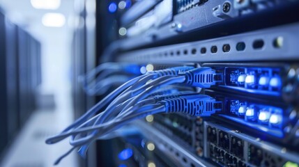 Naklejka premium Server Rack with Ethernet Cables