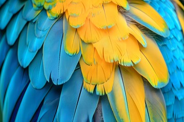Fototapeta premium Vibrant blue and gold macaw parrot with powerful beak, a tropical jewel in nature's palette