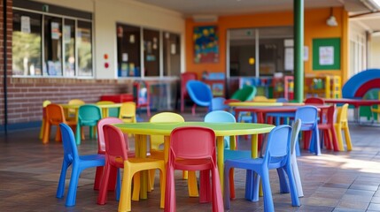 Colorful Plastic Chairs and Table in a Playroom.