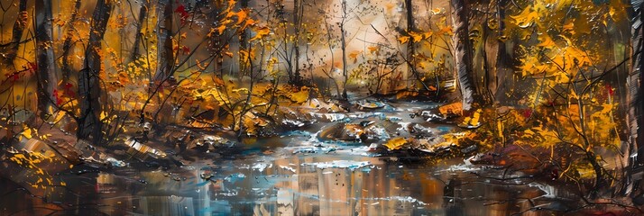 Rusty leaves dance on metallic mountain breeze