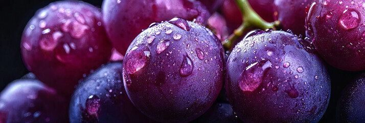 A bunch of purple grapes with water droplets on them, generative AI
