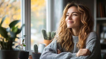 Woman looking out the window.