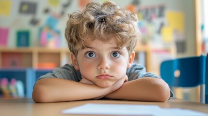 Young Boy Resting His Head On His Arms.