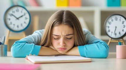 Exhausted Student Sleeping On Textbook.