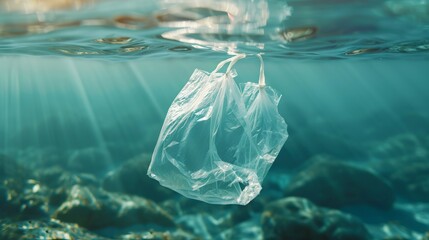 Disposable plastic bag, waste, recycling, environmental issues. Concept plastic garbage turns the planet into a waste dump Copy space Selective focus. 