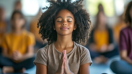 Young Girl Meditating with Closed Eyes.