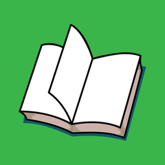 Open book icon. Education literature and read theme. Colorful design. Hand drawn book illustration in flat style. Isolated on a pink background. Education element design