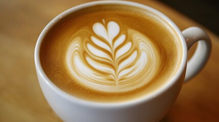 7. A perfectly brewed cup of artisanal coffee with latte art on top