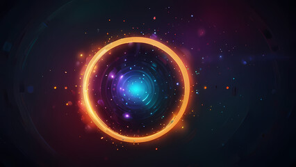 abstract background with a central focus on a large, glowing circle surrounded by smaller, orbiting circles
