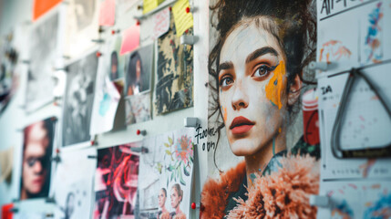 Display of student art, design projects, or creative work with ample copy space for artistic content, university, with copy space