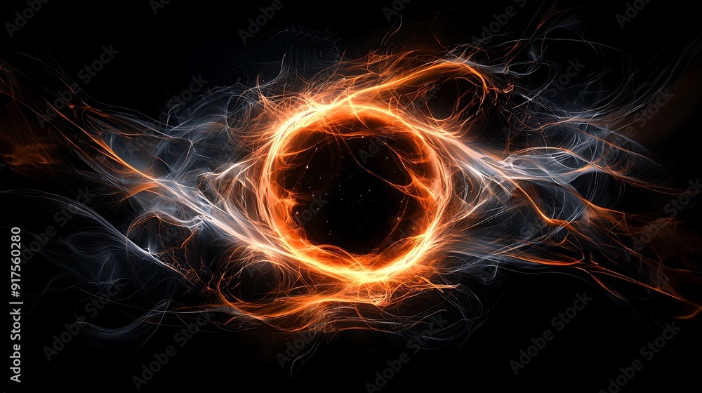 Poster decay process of radioactive material visualized through glowing fractal patterns, emphasizing energ
