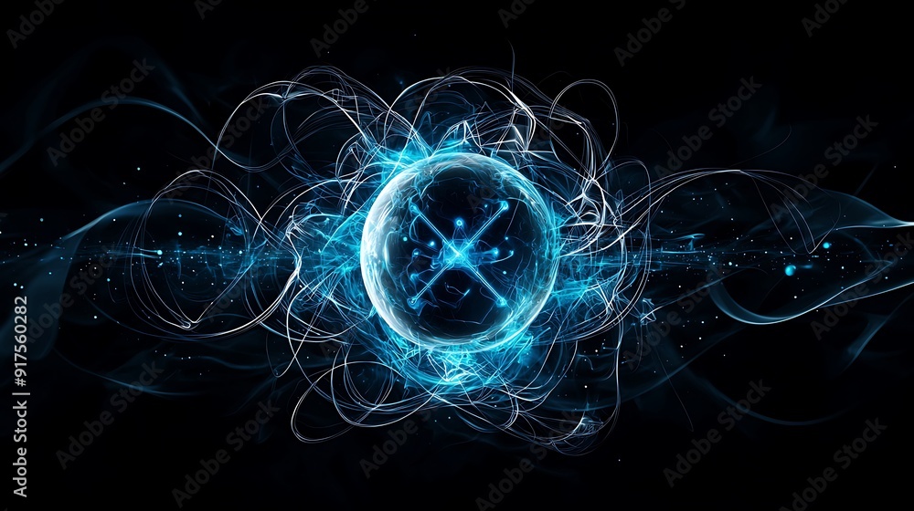 Poster visual metaphor for half-life, with a slowly decaying radioactive object surrounded by rippling ener