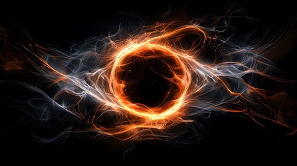 Decay process of radioactive material visualized through glowing fractal patterns, emphasizing energy loss over time, in a dark, abstract background, copy space for text,