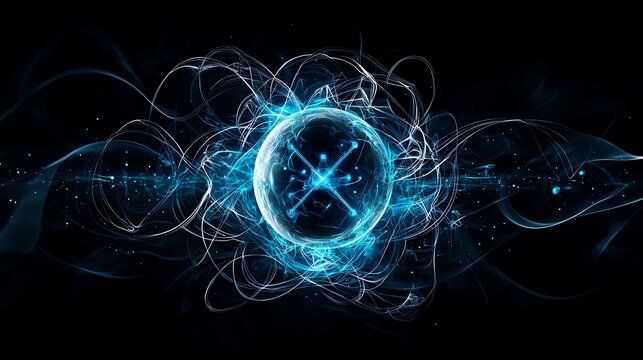 Visual metaphor for half-life, with a slowly decaying radioactive object surrounded by rippling energy waves in a high-contrast dark space, copy space for text,