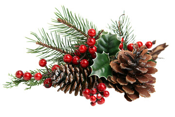 Christmas decoration of holly berry and pine cone 